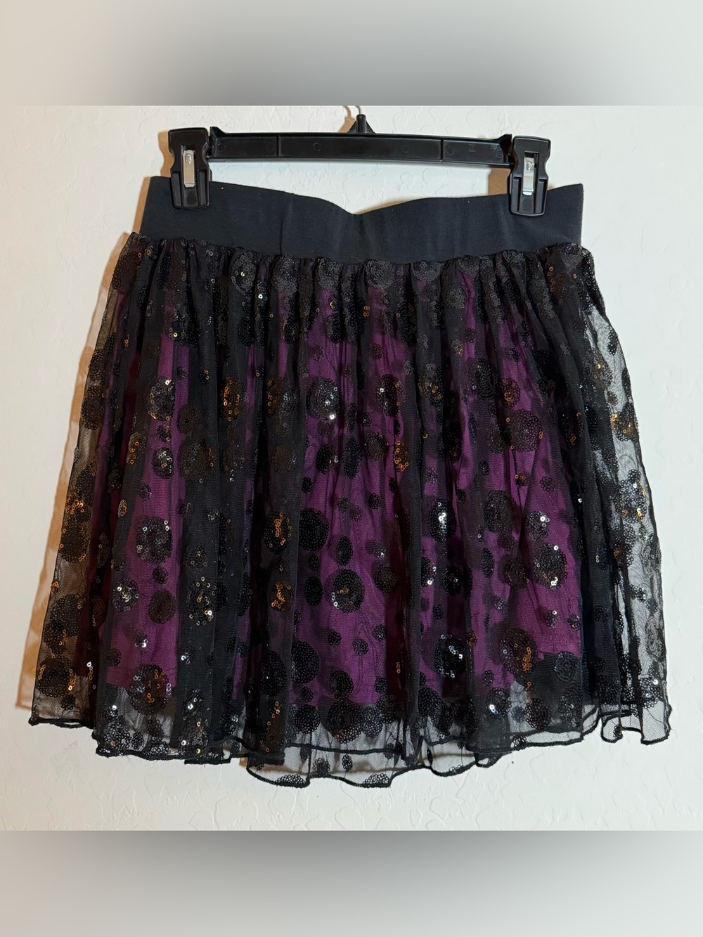 Disney D-Signed, girls, black & purple tulle skirt with a sequined polka dots
